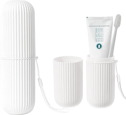 Toothbrush Travel Case, Portable Plastic Container for Traveling, Toothbrush Holders (White)