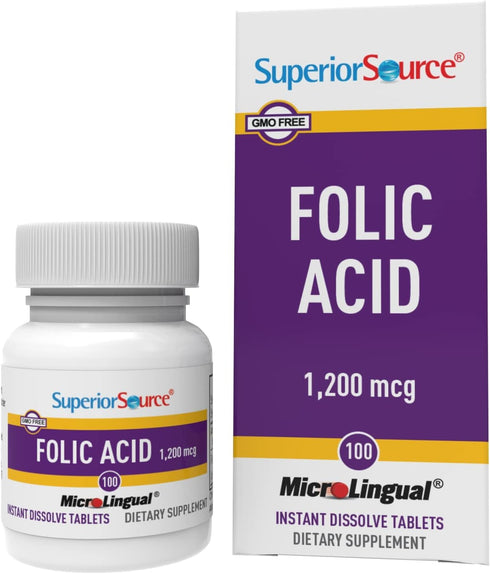 Superior Source Folic Acid Vitamin B9 1200 mcg | MicroLingual Instant Dissolve Tablets, 100 Count
