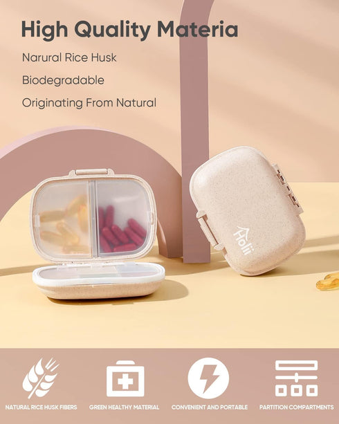 Holii Portable Travel Pill Organizer, 8 Compartments Daily Pill Box for Vitamins, Small Pill Container for Pocket Purse