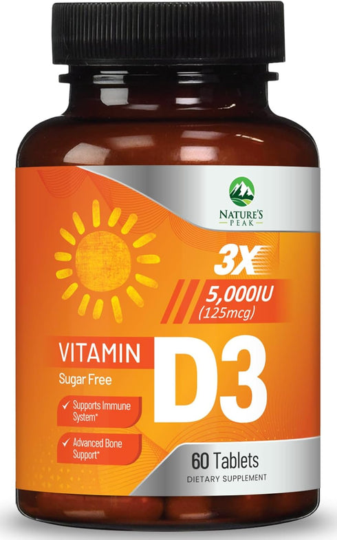 Vitamin D3 5000 IU (125 mcg), 60 Chewable Tablets, Sugar Free, Non-GMO, Gluten Free for Bone & Immune Support
