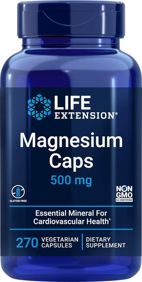 Life Extension Magnesium Caps, 500mg, 270 Veg Capsules - Broad Spectrum with 3 Mags in 1 Supplement