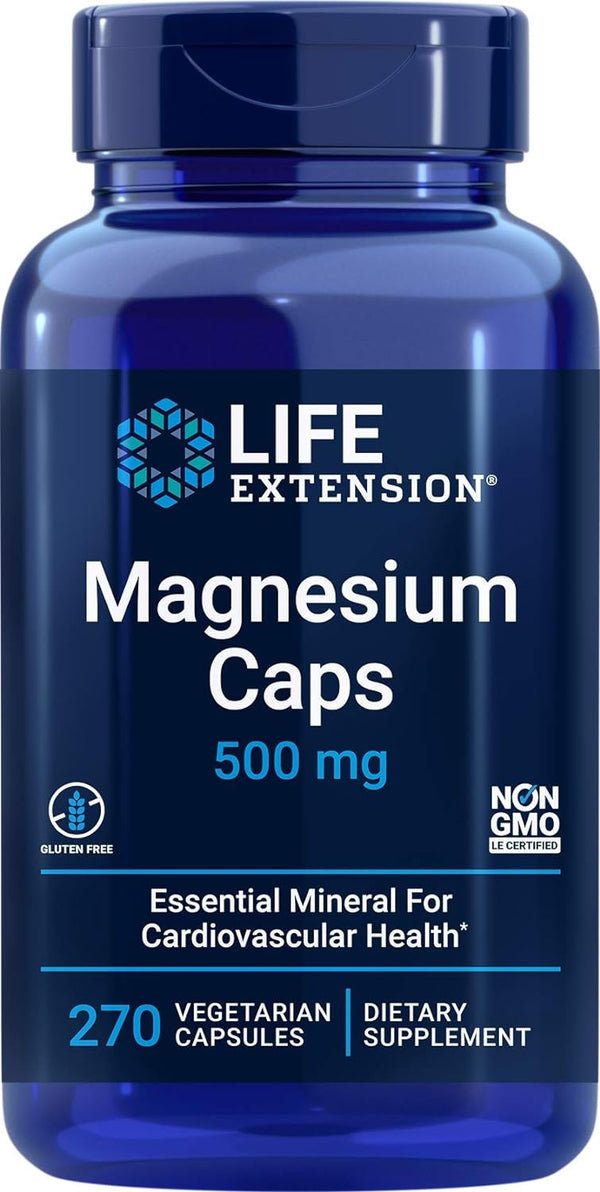 Life Extension Magnesium Caps, 500mg, 270 Veg Capsules - Broad Spectrum with 3 Mags in 1 Supplement