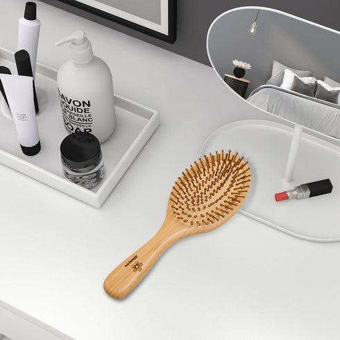 Zhuoyue Wooden Bamboo Hair Brush - Paddle Brush Set with Bamboo Bristle to Reduce Frizz & Massage Scalp (2 pcs)