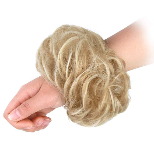 MORICA 2PCS Messy Bun HairPiece Scrunchies, Synthetic Curly Wavy Ponytail Extensions for Thin Hair Women