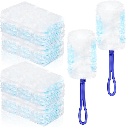 60Pcs Electrostatic Fluffy Duster Refills for Cleaning, Disposable Replacement Refills with 2 Handles for Multi-Surface