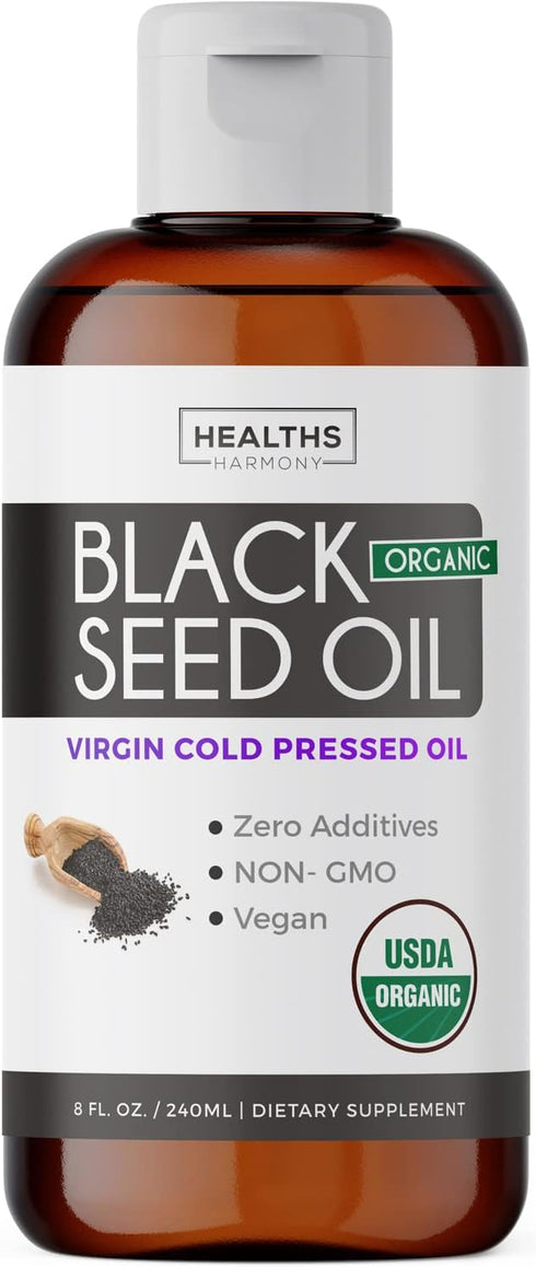 USDA Organic Black Cumin Seed Oil 8 fl oz - Premium Cold-Pressed Nigella Sativa, Antioxidant Supplement, Vegan,