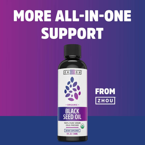 Zhou Nutrition Black Seed Oil Capsules, 100% Virgin, Cold Pressed, 60 Caps | Omega 3 6 9, Super Antioxidant