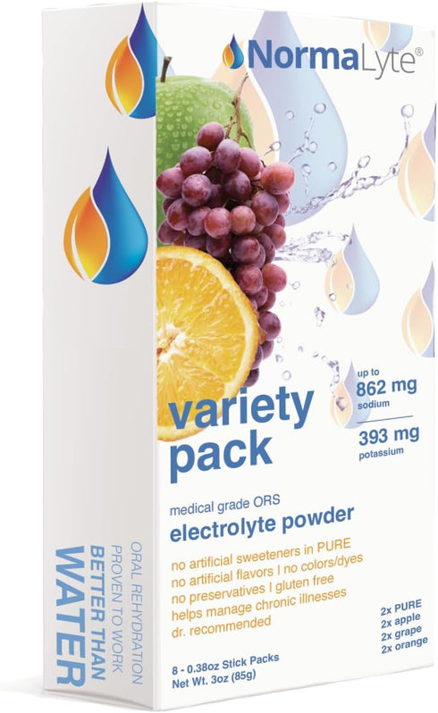 NormaLyte Oral Rehydration Salts - Pack of 8 (4 Flavours) - Electrolyte Powder, Vegan