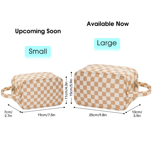 Narwey Travel Toiletry Bag for Women, Dopp Kit Makeup Organizer for Toiletries and Cosmetics (Light Brown Checkerboard)