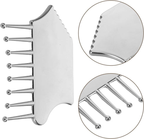 Metal Gua Sha Tools for Facial and Body Scraping, Zinc Alloy Scalp Massage Comb, Silver Face Sculpting and Muscle