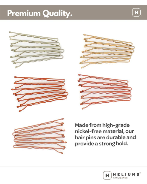 Heliums Bobby Pins - Light Ash Blonde, 2 Inch Wavy Hair Pins, 48 Count Matte Metallic Color
