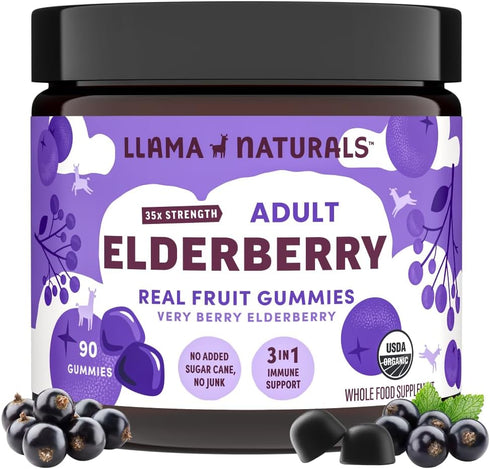Llama Naturals Elderberry Gummies for Adults, Vegan, Organic Immune Support Supplement with