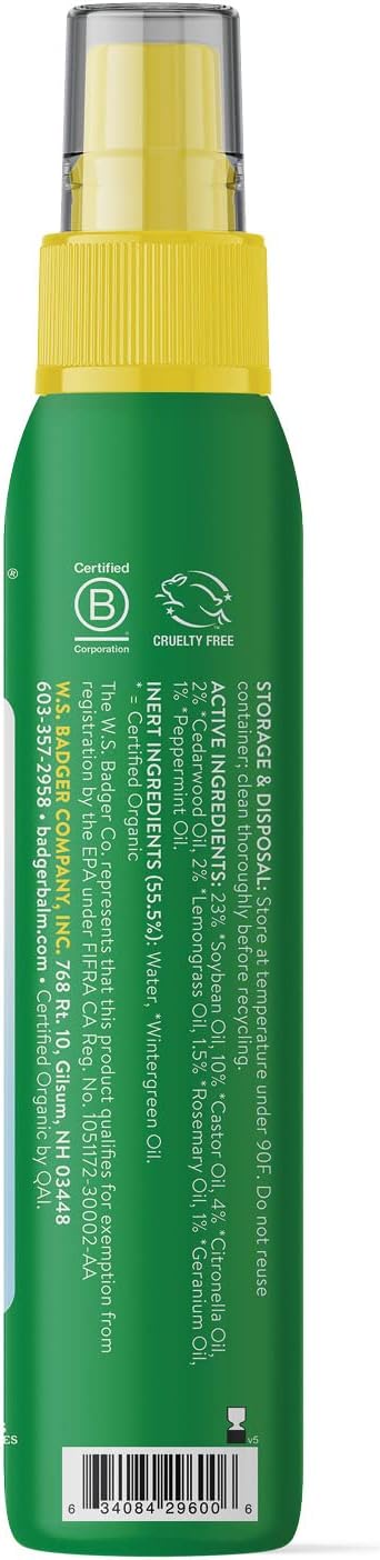Badger Bug Spray, Non-DEET Mosquito Repellent with Citronella & Lemongrass, Natural Bug Spray for People, Family Friendly Bug Repellent, 4 fl oz (2 Pack)