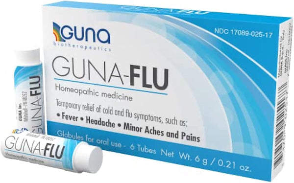 GUNA-Flu for Relief of Flu-Like Symptoms, Body Aches, Headache, Fever, Chills, Fatigue - 6 Tubes