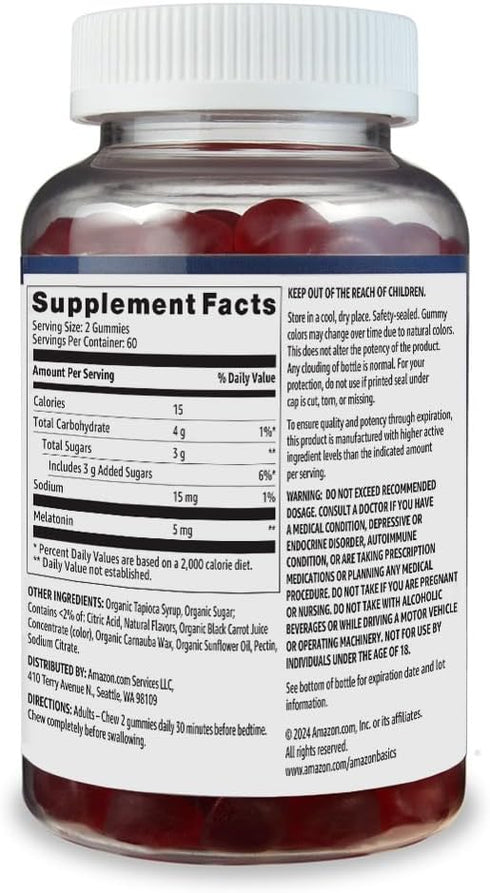Amazon Basics Melatonin 5mg, 120 Gummies (2 per Serving), Strawberry (Previously Solimo)