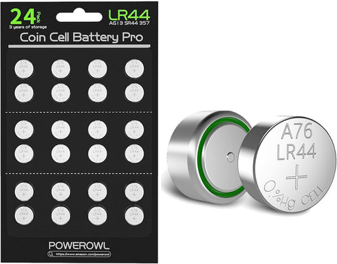 POWEROWL 24 Count LR44 Batteries, High Capacity AG13 357 303 SR44 Premium Alkaline 1.5V