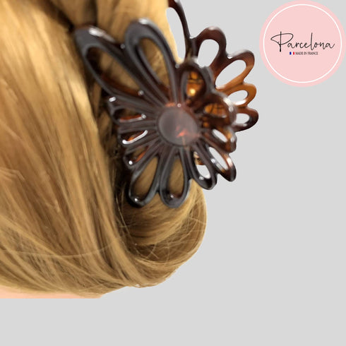 Parcelona French Plume 3" Celluloid Hair Claw, No Slip Grip, Durable Styling Women Hair Accessories, Tortoise Shell