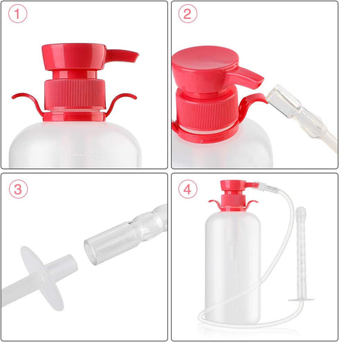 LIVE4COOL Douche Bottle for Women, 600ml Reusable Vaginal Cleansing System with 4 Nozzles