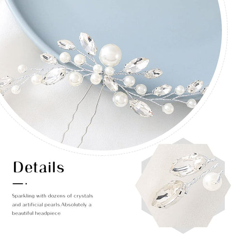 Pearl Bride Wedding Hair Pins, Silver Rhinestone Hair Piece by JAKAWIN, Bridal Hair Accessories