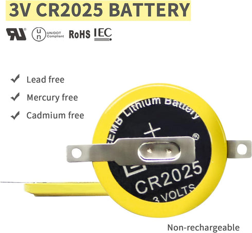 EEMB Tabbed CR2025 Batteries 10 Pack 3V 2025 Gameboy Cartridge Battery Solder Tabs