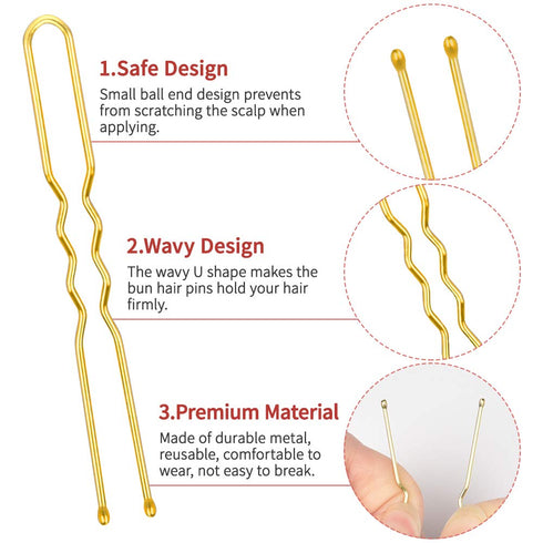 U Shaped Hair Pins IKOCO 2.4inch Bun Hair Pins for Women with Storage Box, Gold