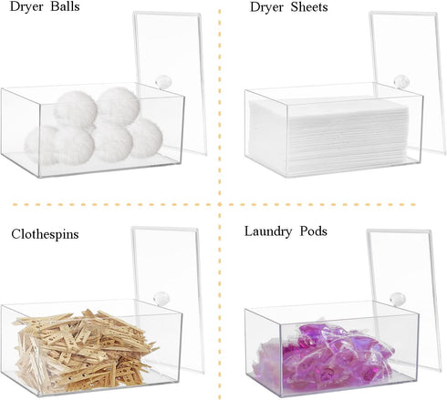 zoocatia Farmhouse Laundry Dryer Sheet Holder Clear Detergent Pods Container Dryer Balls Dispenser with Lid