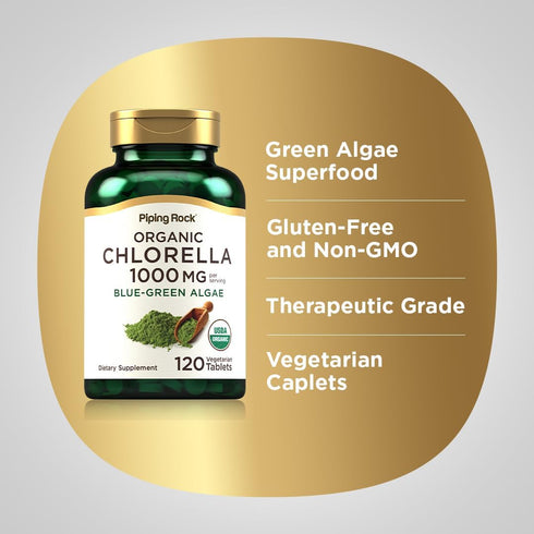 Piping Rock Chlorella 1000mg | 120 Tablets of Blue-Green Algae, Organic, Non-GMO, Gluten Free Supplement