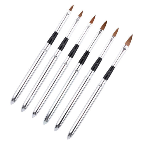 WOKOTO 6pcs Nail Brushes, Silver Metal Handle Nail Art Builder Crystal Carve Brush Set for 3D Pattern Design