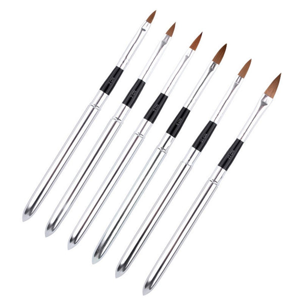 WOKOTO 6pcs Nail Brushes, Silver Metal Handle Nail Art Builder Crystal Carve Brush Set for 3D Pattern Design