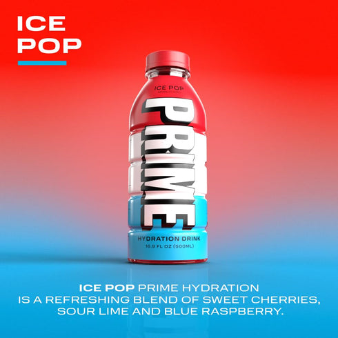 PRIME Hydration ICE POP Sports Drinks, 12 Pack - Electrolyte Enhanced with 250mg BCAAs and 2g Sugar
