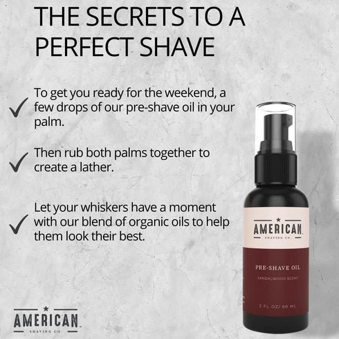 Pre-Shave Oil by American Shaving Co - Sandalwood Scent, Natural Blend Argan & Jojoba Oil, 2 Oz