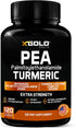 Palmitoylethanolamide 600mg + Turmeric Curcumin Complex 1000mg, Micronized Pea Supplement for Men and Women, 120 Veggie