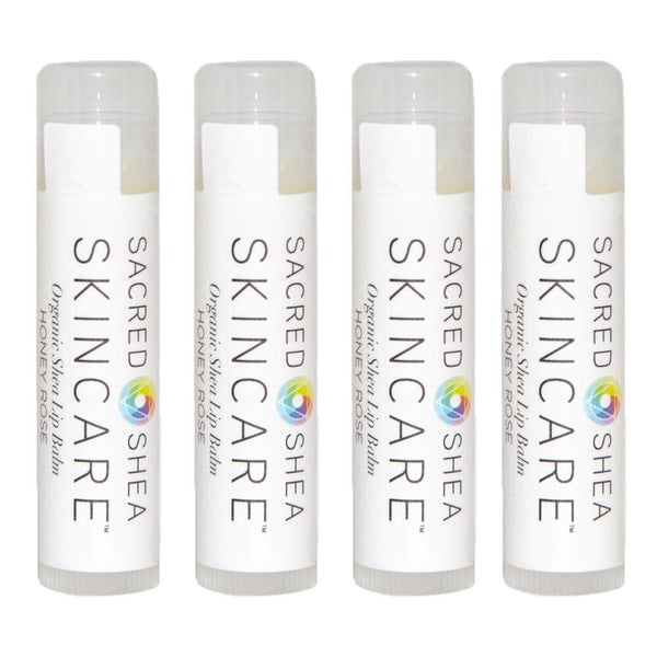 Organic Honey Rose Natural Lip Balm, 0.60 Ounce Pack of 4, Healing Organic Shea Butter for Natural Lip Repair