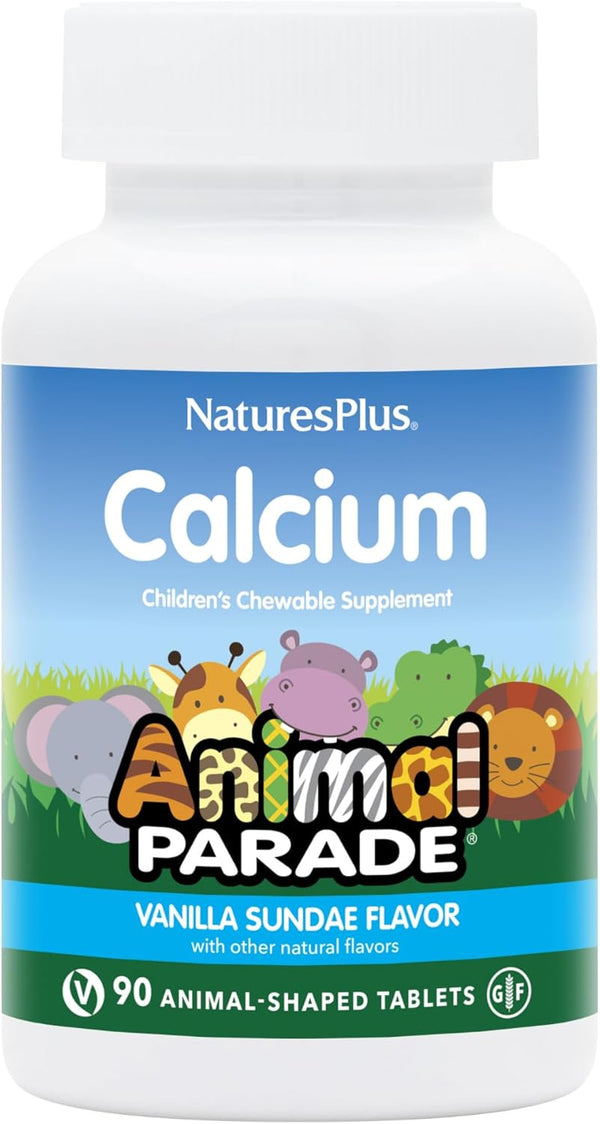 NaturesPlus Animal Parade Calcium, Vanilla Sundae Flavor - 90 Animal-Shaped Chewable Tablets, Promotes Healthy Bones