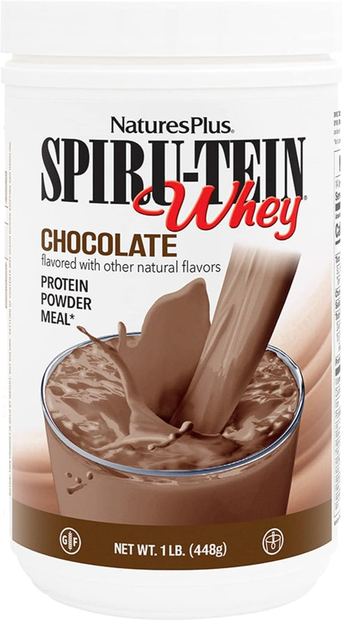 Natures Plus SPIRU-TEIN WHEY Shake - Chocolate, 1 lb Whey Protein Powder with Spirulina, Vitamins & Minerals