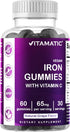 Vitamatic Iron 65 mg Gummies - 60 Vegan Gummies with Vitamin C, Great Tasting Iron Supplement for Women & Men