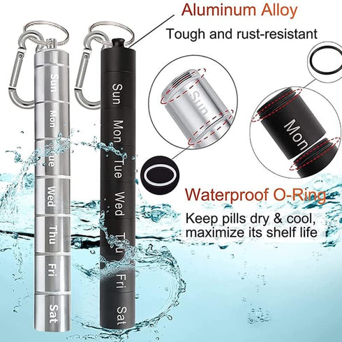 Tvoip 7 Portable Pill Case Keychain Waterproof Days Pill Holder Travel Pill Container Portable Medicine Keychain Daily