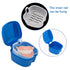 Denture Cleaner Box and Brush Set - 2 Pack Portable Denture Bath Case with Basket + 2 Pack Brushes (Light and Dark Blue)
