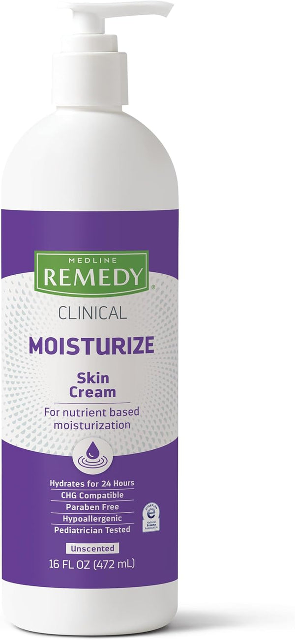 Medline Remedy Clinical Skin Cream Moisturizer, Unscented 16 fl oz Pump Bottle for Dry Skin, Paraben & Sulfate-Free