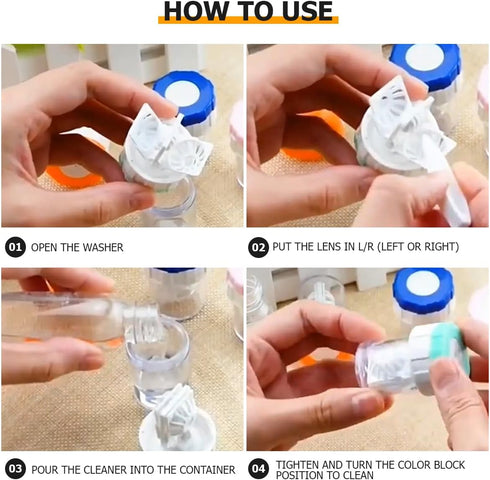 Contact Lens Cleaning Kit, 5 Piece Portable Rotating Manual Cleaner and Immersion Storage Container for Travel