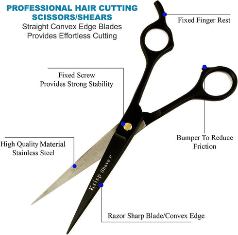 Professional Hair Cutting Scissors - Krisp Shave Japanese Stainless Steel Salon Barber Scissor (7 Inch) - Shears for Men's Beard Mustache Women Kids Pets Haircut All Purpose Shear, KSP-786 by Krisp Shave