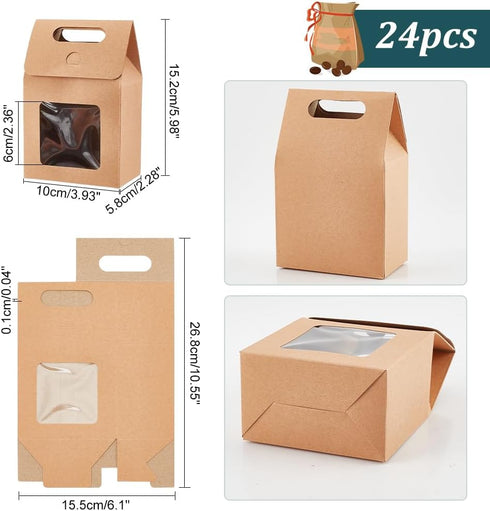 PH PandaHall 24pcs Goodies Boxes Gift Boxes Gable Candy Treat Boxes Kraft Paper Boxes with Clear Windows for Packaging Christmas Halloween Bread Donuts Cookie Chocolate (2.3x3.9x3.7 inch)