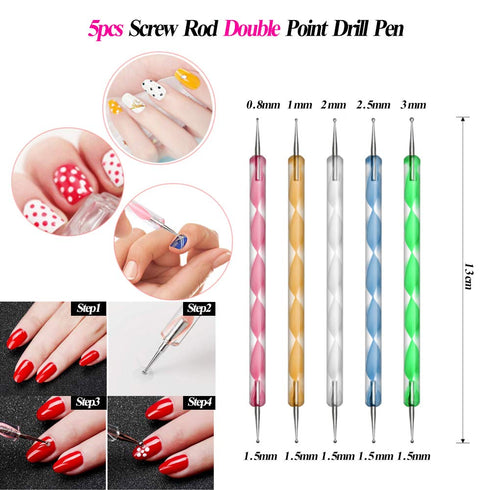 Nail Art Kit with 30 Striping Tape, 4 Striping Roller Box, 12 Colors Rhinestones, 5 Dotting Pens & 15 Brush Set