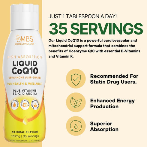 Liquid CoQ10 120mg, 35 Servings in 17 oz Bottle - Bioavailable Ubiquinone for Heart, Bone, Skin Health, Natural
