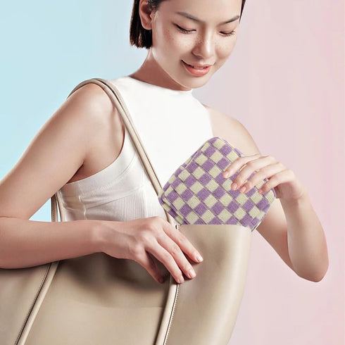 Small Makeup Bag for Purse, Mini Checkered Cosmetic Zipper Pouch, Travel Organizer for Women and Girls