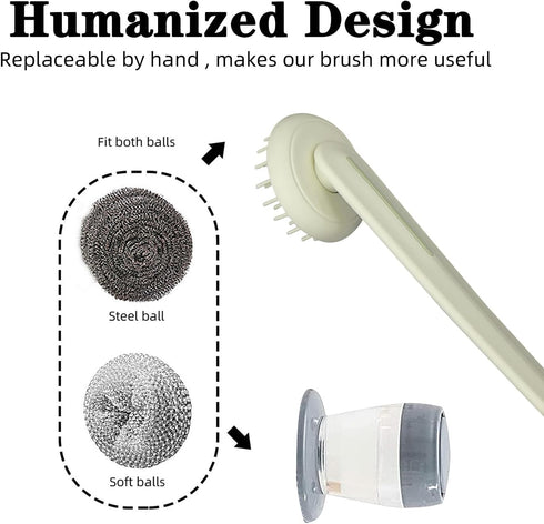 Stainless Steel Wool Brush Dish Scrubber with Handle Replacement Heads - Steel Scrubbing Scouring Pad Set of 16, Kitchen Cleaning Metal Dish Scrubber for Washing Dishes Grate Pot Pan Sink by WYSLP