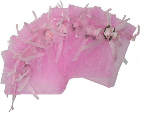 50pcs Sheer Organza Favor Bags (3.8x4.8'', Pink, Gift Bags for Wedding Samples Display)