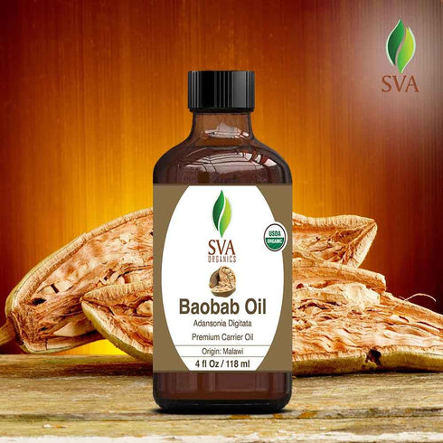 SVA Organic Baobab Seed Oil, 4 Fl Oz, 100% Natural Cold Pressed for Face, Skin, Hair Care