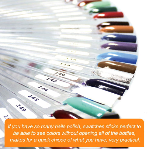 JASSINS 50 Pcs Nail Swatch Sticks with Ring, Numbered Tips for Nail Art Polish Practice