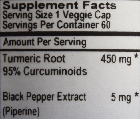Turmeric Capsules with Black Pepper Extract - 60 Kosher Vegan Caps, 450mg Turmeric Root